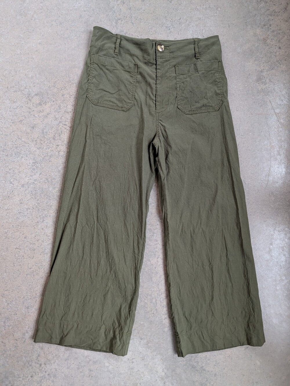 Anthroplogie Maeve Colette Cropped Pants Olive Green Linen Blend Size 31